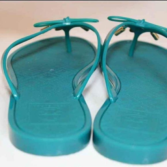Tory Burch Designer Womens Teal Blue Jelly Bow Thongs Flip Flops Sandals Size 7 - Picture 7 of 10